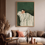 Portrait Modern Minimalist Wall Art – Sleeping Woman in Green