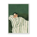 Portrait Modern Minimalist Wall Art – Sleeping Woman in Green