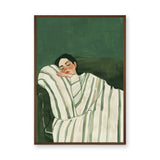 Portrait Modern Minimalist Wall Art – Sleeping Woman in Green