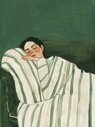 Portrait Modern Minimalist Wall Art – Sleeping Woman in Green