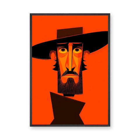 Portrait Modern Pop-Art Wall Art – Orange Bearded Man in Wide Hat