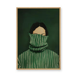 Portrait Modern Wall Art – Green Striped High-Collar Woman Print
