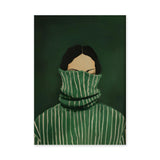 Portrait Modern Wall Art – Green Striped High-Collar Woman Print