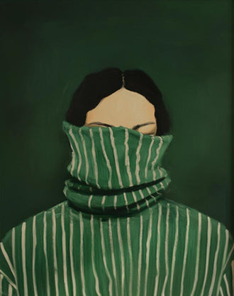 Portrait Modern Wall Art – Green Striped High-Collar Woman Print