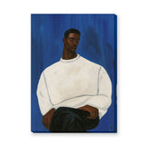 Portrait Modern Wall Art – Man in White Sweater on Deep Blue