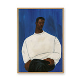 Portrait Modern Wall Art – Man in White Sweater on Deep Blue