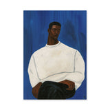 Portrait Modern Wall Art – Man in White Sweater on Deep Blue