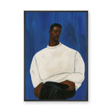 Portrait Modern Wall Art – Man in White Sweater on Deep Blue