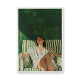 Portrait Modern Wall Art – Woman Lounging on Green Striped Chair