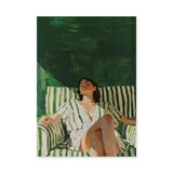 Portrait Modern Wall Art – Woman Lounging on Green Striped Chair