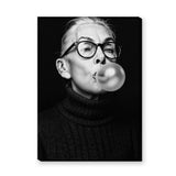 Portrait Photography Modern Wall Art – Black and White Bubble Gum Woman
