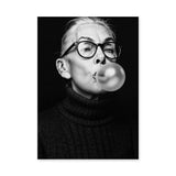 Portrait Photography Modern Wall Art – Black and White Bubble Gum Woman
