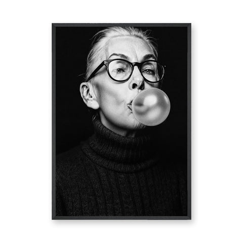 Portrait Photography Modern Wall Art – Black and White Bubble Gum Woman