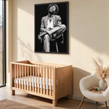 Portrait Photography Modern Wall Art – Black and White Seated Hat Figure