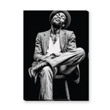 Portrait Photography Modern Wall Art – Black and White Seated Hat Figure