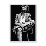 Portrait Photography Modern Wall Art – Black and White Seated Hat Figure