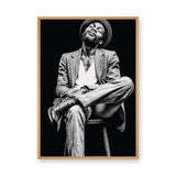 Portrait Photography Modern Wall Art – Black and White Seated Hat Figure