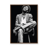 Portrait Photography Modern Wall Art – Black and White Seated Hat Figure