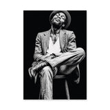Portrait Photography Modern Wall Art – Black and White Seated Hat Figure