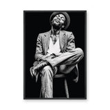 Portrait Photography Modern Wall Art – Black and White Seated Hat Figure