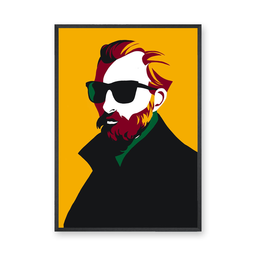 Portrait Pop-Art Wall Art – Bearded Man Sunglasses on Yellow