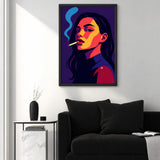 Portrait Pop Art Wall Art – Smoking Woman on Purple Background