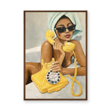 Portrait Retro Wall Art – Woman on a Yellow Rotary Phone