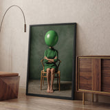 Portrait Surreal Modern Wall Art – Green Balloon Head Woman