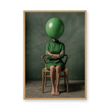 Portrait Surreal Modern Wall Art – Green Balloon Head Woman