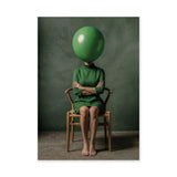 Portrait Surreal Modern Wall Art – Green Balloon Head Woman