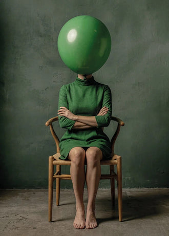 Portrait Surreal Modern Wall Art – Green Balloon Head Woman