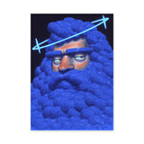 Portrait Surreal Pop-Art Wall Art – Blue Spiral Bearded Figure
