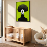 Portrait Surreal Wall Art – Mushroom Hair on Bright Green