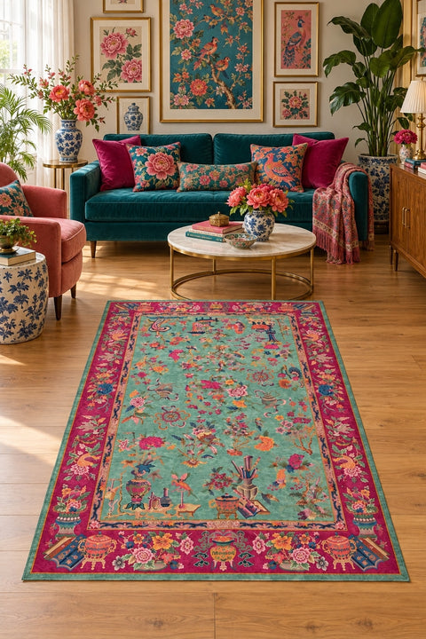 Printed Decorative Kitchen Rug in a living room