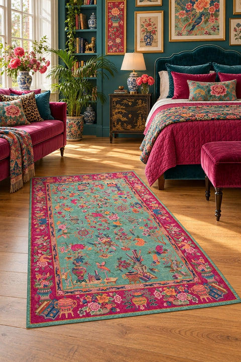 Printed Decorative Kitchen Rug in a bedroom