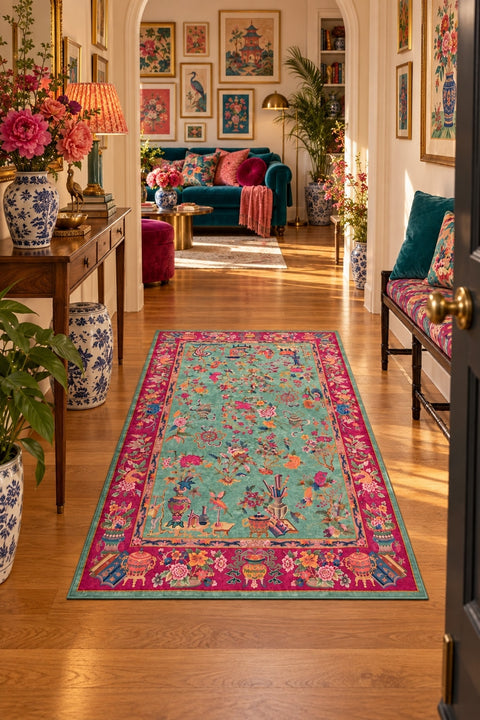 Printed Decorative Kitchen Rug in a hallway