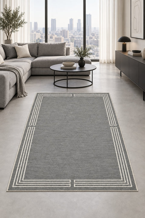 Printed Modern Area Rug in a living room