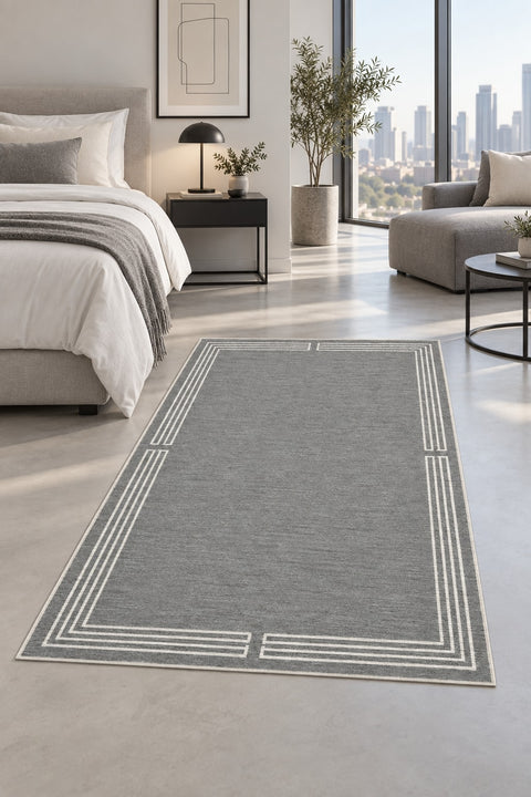 Printed Modern Area Rug in a bedroom