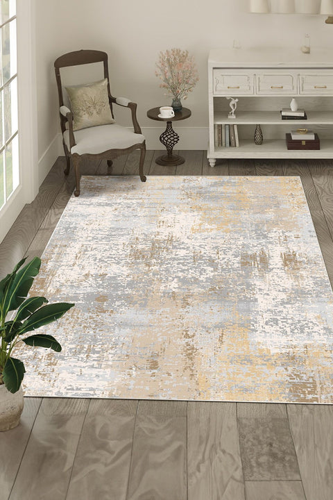 Printed Modern Area Rug – Blue in a living room