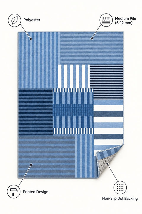 Printed Modern Area Rug – Blue – features