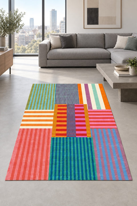 Printed Modern Area Rug – Multicolor in a living room