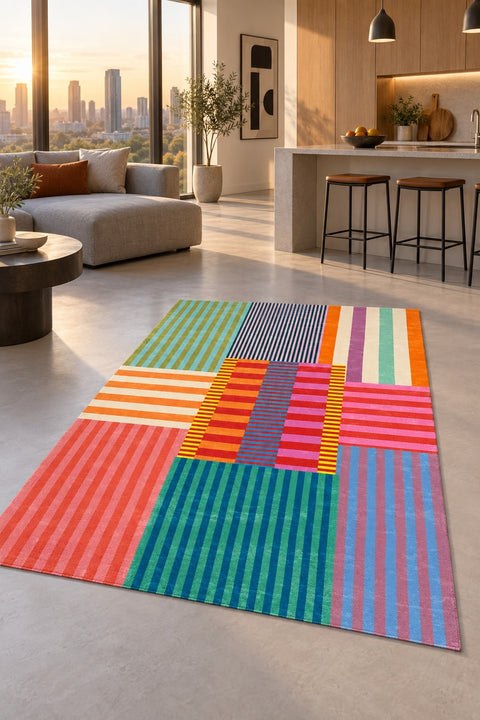 Printed Modern Area Rug – Multicolor in a kitchen