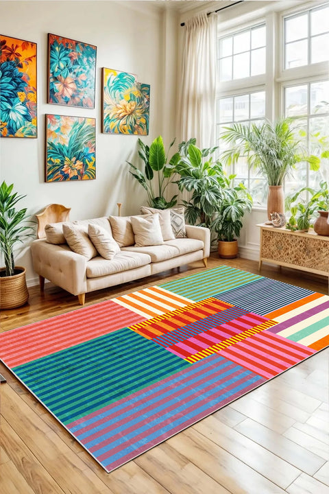 Printed Modern Area Rug – Multicolor in a living room