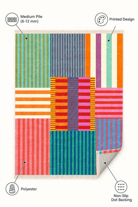 Printed Modern Area Rug – Multicolor – features