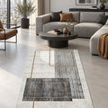 Printed Modern Area Rug – White & Gray in a living room