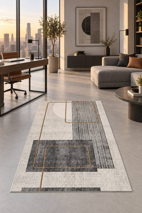 Printed Modern Area Rug – White & Gray in a office