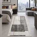 Printed Modern Area Rug – White & Gray in a bedroom
