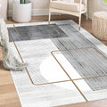 Printed Modern Area Rug – White & Gray in a living room