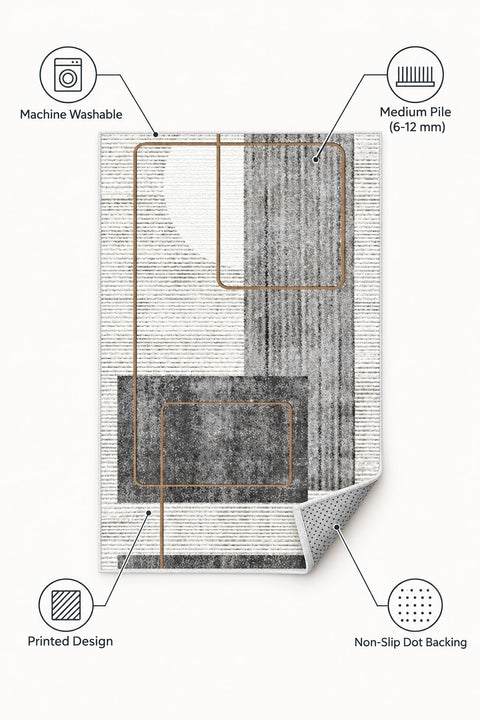 Printed Modern Area Rug – White & Gray – features