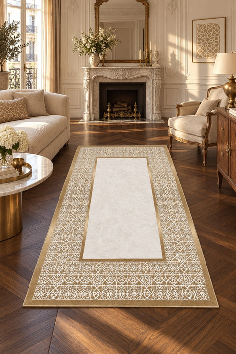 Printed Modern Kitchen Rug in a living room